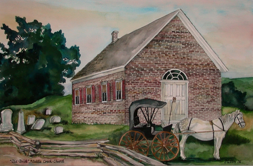 Painting of Old Brick Middle Creek Church, by Pat Hobbs